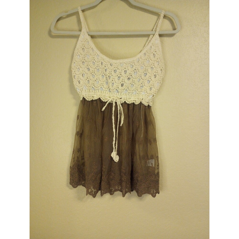 J Gee Y2K Aspired BOHO Wimsy Festival Crochet Sheer Lace Camisole  Size M NWT
